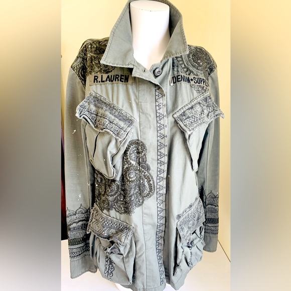 Ralph Lauren goblincore army green khaki cargo blazer collared jacket print S - Picture 1 of 5